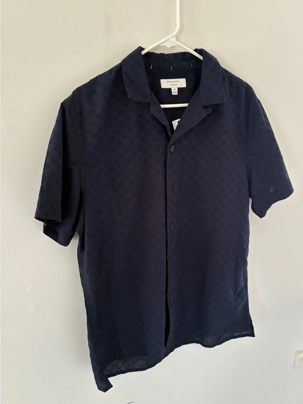 Banana Republic Navy Eyelet Casual Button-Down Shirt